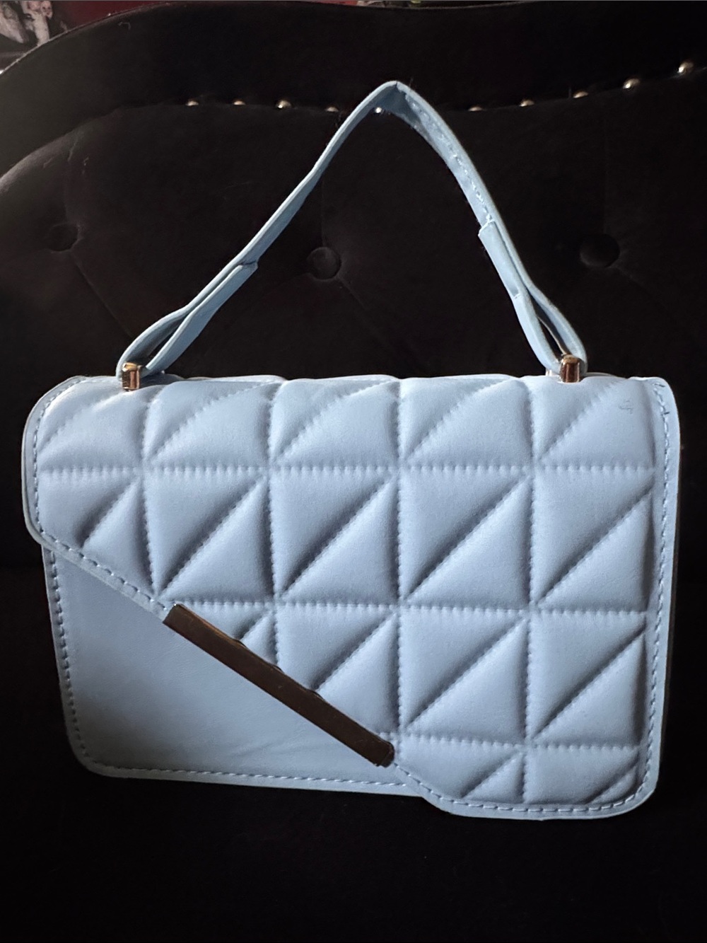 Quilted Light Blue Top-Handle Women's Bag